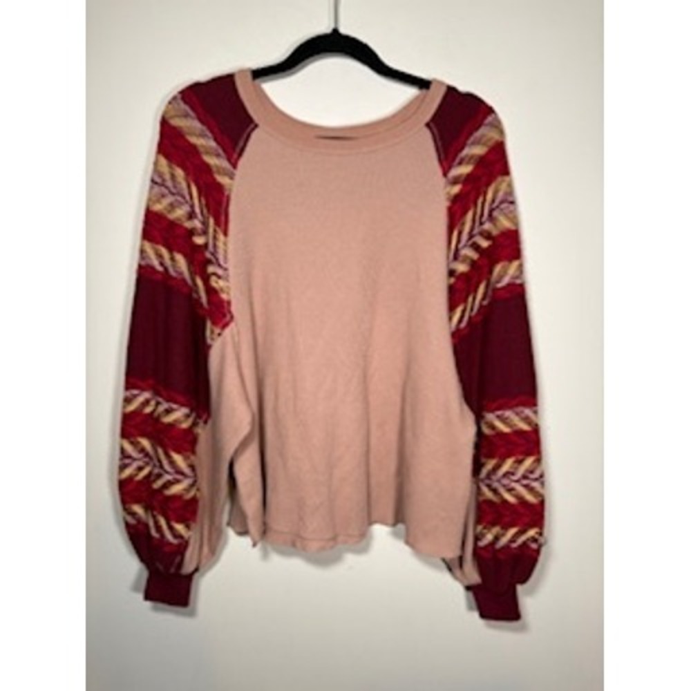 We The Free Free People Rainbow Dreams Thermal Top XS Pink Burgundy Boho Shirt - Picture 2 of 8